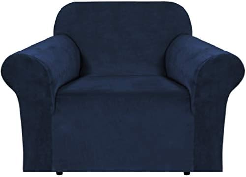 H.VERSAILTEX Stretch Velvet Armchair Cover Couch Covers 1 Cushion Chair Slipcover for Living Room Furniture Cover Crafted from Thick Comfy Rich Velour (Chair 31"-49", Navy) by HVERSAILTEX