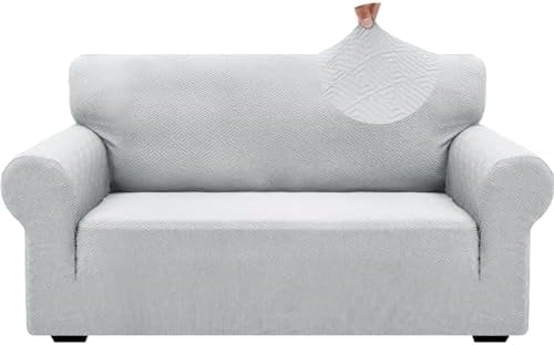 ZNSAYOTX 1 Piece Jacquard Couch Covers for 2 Cushion Couch High Stretch Loveseat Slipcover for Pets Dogs Anti Slip Love Seat Sofa Slipcover Furniture Protector (Medium, New Pattern Silver Grey) by ZNSAYOTX
