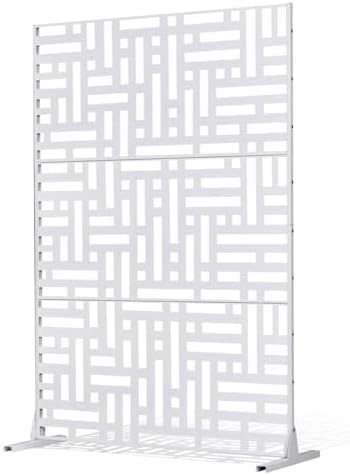 VEVOR Metal Privacy Screen, 47" W x 76" H Outdoor Privacy Screens 3-Panel, Freestanding Outdoor Divider with Stand, Decorative Garden Steel Privacy Fence for Balcony Patio Indoor Room Hot Tub White by VEVOR