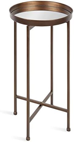 Kate and Laurel Celia Round Metal Foldable Accent Table with Mirror Tray Top, Bronze by KateandLaurel