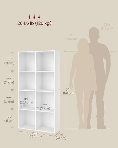 VASAGLE Bookshelf, 8 Cubes Storage Organizer, 25.8 x 9.5 x 51 Inches - Image 3