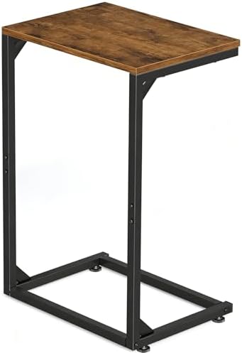 Simple Trending C Shaped End Table, Small Side Table, TV Trays for Couch, Sofa Table for Living Room, Bedside, Rustic Brown by SimpleTrending