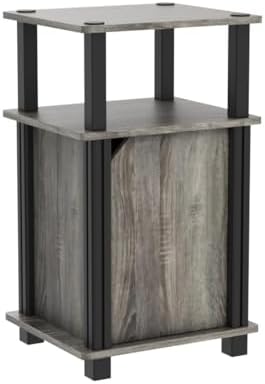 Furinno Brahms 3-Tier End Side Sofa Table/Nighstand with Door, 2-Pack, French Oak/Black - Image 5