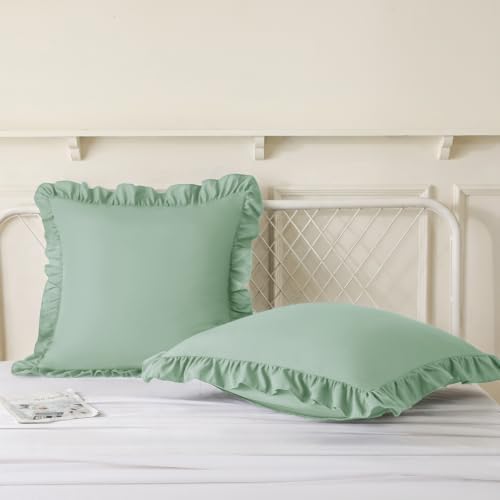 KKJIAF 2 Pack Ruffle Pillow Cases 24x24 Inches, Sage Green - Image 4