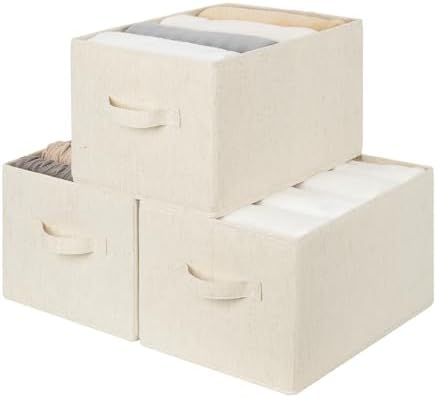 StorageWorks Closet Storage Bins, Beige (NaturWeave Fabric), Large, 3-Pack by StorageWorks