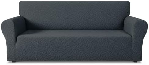 ZNSAYOTX 1 Piece Stretch Sofa Covers for 3 Cushion Couch (72"-90"), New Plaid Couch Cover with Non-Slip Buckle for Dog Pets, Ultimate Soft Cozy Washable Sofa Slipcover Form Fit Protector, Dark Grey by ZNSAYOTX