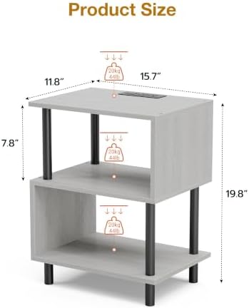 Frylr Small Side Table, End Table and Nightstand with 3-Tier Wood Shelves, Sturdy Metal Frame with 44 LBS Capacity per Shelf, Easy to Assemble for Living Room or Bedroom,Natural Greige - Image 3