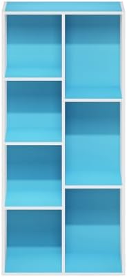 Furinno LUDER Book Shelf, 7-Cube Bookshelf, Bookcase with Open Shelves, 9.4 x 19.5 x 41.7, Easy Assembly, for Living Room, Bedroom, Home Office, White/Light Blue - Image 7