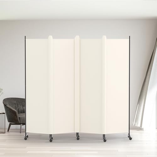 Kokorona 4 Panel Room Divider, 6FT Tall Rolling Privacy Screen with Lockable Wheels, Folding Wall Dividers Portable Room Divider for Room Separation, Included - Cover Strips, Beige, 88''W x 70''H by Kokorona