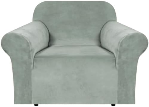 H.VERSAILTEX Stretch Velvet Armchair Cover Couch Covers 1 Cushion Chair Slipcover for Living Room Furniture Cover Crafted from Thick Comfy Rich Velour (Chair 31"-49", Sea Grass) by HVERSAILTEX