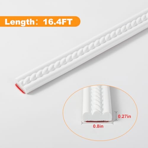 0.8" x16.4FT White Peel and Stick Crown Molding - Self Adhesive Flexible Wall Trim for Mirror Frames, Cabinet, Tile & Ceiling Decor - Image 2