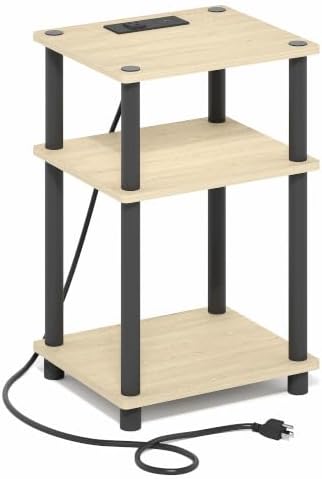 Furinno Just 3-Tier Night Stand with Charging Station, Natural Oak - Image 6