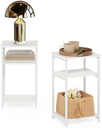 Furinno JUST 3-Tier Telephone Table Set of 2, Metal Frame Modern Side Table with Open Shelf, Night Stand, Bedside Table, Easy Assembly, for Living Room, Bedroom, White by Furinno-FitsYourSpaceFitsYourBudget