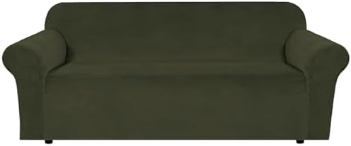 H.VERSAILTEX Stretch Velvet Sofa Covers for 3 Cushion Couch Covers Furniture Protector Soft with Non Slip Elastic Bottom, Crafted from Thick Comfy Rich Velour (Sofa 72"-90", Olive) by HVERSAILTEX
