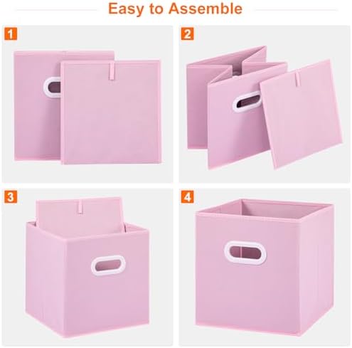 Stero Fabric Storage Cubes Bins, 13 inch Fun Colored Foldable Storage Baskets with Dual Plastic Handle for Home, Kids Room, Closet and Toys Organization, Multi Colored, Set of 6 - Image 3