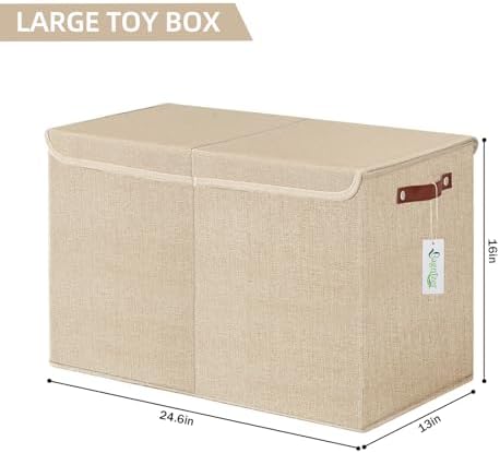 Bagnizer Large Toy Storage Box with Lids, Collapsible Sturdy Baby Storage Organizer Chest Bin Basket for Kids, Boys, Girls, Playroom, Nursery, Bedroom, Closet 25"x13"x16" (Khaki) - Image 3