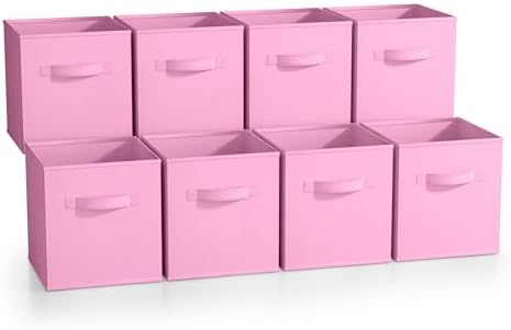 Sorbus Fabric Storage Cubes, 8 Pack, with Handles (11 Inch, Pastel Pink) by Sorbus
