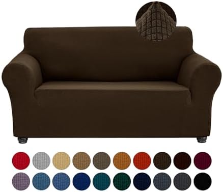 Joccun Stretch Loveseat Couch Cover Slipcover, 1-Piece Sofa Cover for 2 Cushion Couch Spandex Jacquard Washable Furniture Protector Cover for Living Room,Kids,Pets（Loveseat,Seal Brown） by Joccun