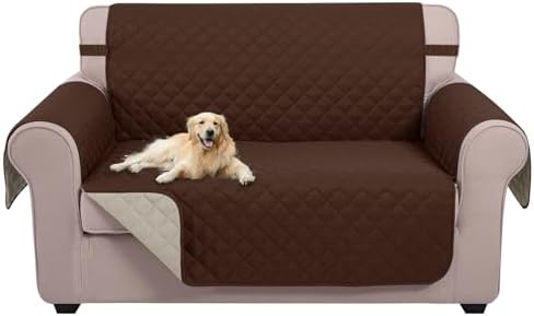 U-NICE HOME Loveseat Sofa Cover for 2 Cushion Couch, Brown/Beige by U-NICEHOME