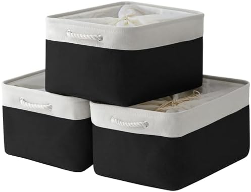 TheWarmHome Organization and Storage Basket for Organizing - Jumbo 3 Pack 17.7x13.8x9.7 inch Fabric Storage Cubes for Closet Gifts Organizer Empty Book (White & Black) by TheWarmHome