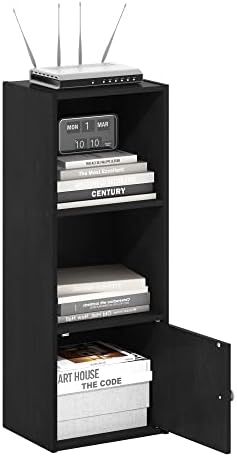 Furinno LUDER Book Shelf, 3-Tier Modern Bookshelf, Bookcase with 1 Door Storage Cabinet, 9.3 x 12 x 31.5, for Organization and Storage, for Living Room, Bedroom, Home Office, Blackwood by Furinno-FitsYourSpaceFitsYourBudget
