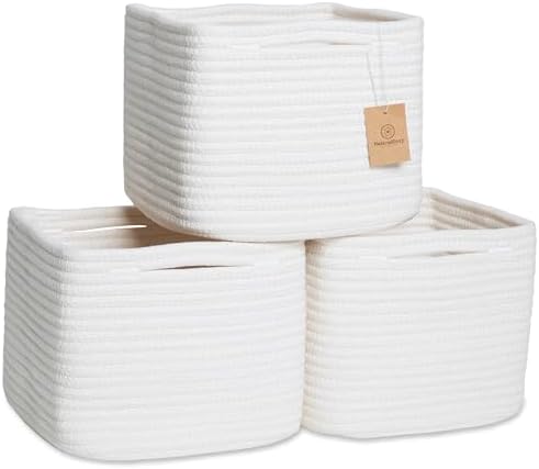 NaturalCozy Storage Cubes 9”x9”x7”Cotton Rope Woven Baskets for Organizing 3-Pack | 9 Inch Cube Storage Bin | Small Basket for Shelf Nursery, Pantry, Decorative Plant, Bathroom Closet, Toy Gift by NaturalCozy