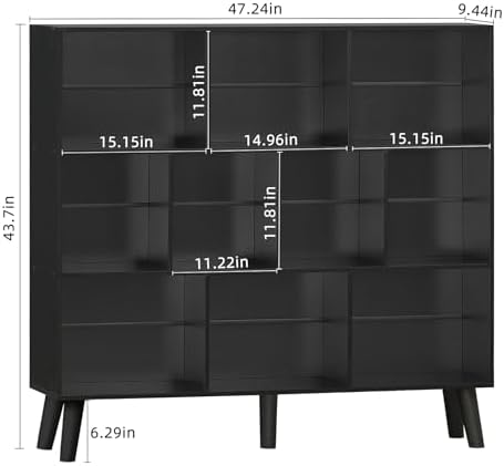 YAHARBO 10 Cube Bookshelf,3 Tier Bookcase with Legs,Black Mid-Century Modern Bookshelves,Large Free Standing Open Storage Organizer Shelf,Tall Wooden Book Case Furniture for Bedroom,Living Room,Office - Image 3