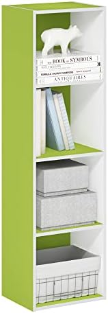 Furinno PASIR Book Shelf, 4-Tier Modern Bookshelf, Open Shelves Bookcase 9 x 12 x 42, Easy Assembly, for Living Room, Bedroom, Home Office, Green/White by Furinno-FitsYourSpaceFitsYourBudget