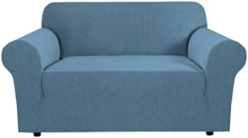H.VERSAILTEX Stretch Sofa Covers Couch Covers for 2 Cushion Couch Sofa Pet Friendly with Elastic Bottom, Textured Checked Jacquard Fabric(Loveseat 58"-70" Wide, Dusty Blue) by HVERSAILTEX