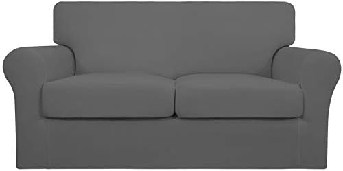 Easy-Going 3 Pieces Stretch Soft Couch Cover for Dogs - Washable Sofa Slipcover for 2 Separate Cushion Couch - Elastic Furniture Protector for Pets, Kids (Loveseat, Gray, Medium) by Easy-Going