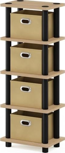 Furinno Turn-N-Tube Toolless 4-Tier Storage Shelves, Oak by Furinno-FitsYourSpaceFitsYourBudget
