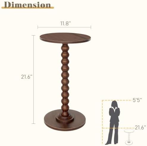 Fultyle Small Round Side Table, Walnut End Table for Small Spaces, Modern Drink Table Accent Table with Solid Wood Leg for Living Room, Bedroom, Corners, and Office (Walnut Brown) - Image 3