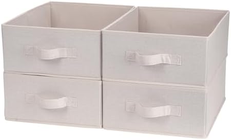 Clothings Collapsible Storage Bins, Foldable Organizers and Storage Baskets Cube Storage Bin for Bedroom Living Room (4 Pack) (Flaxen, 15.4x11.4x5.5inch) by BOMKEE