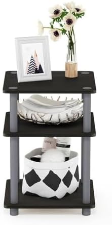 Furinno Jaya 2-Tier Round Side Table Set of 2, Open Shelf, Walnut - Image 4