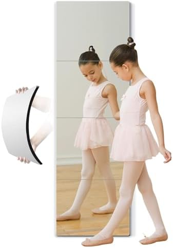 quegau Full Length Safety Shatterproof Mirror for Kids - Plastic Wall Mirror Made of Acrylic Plexiglass, 4 Pcs 14" x14" - Long Bedroom Door Closet Mirror for Home Gym Body Workout by quegau