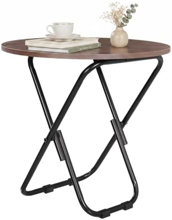 VECELO 17.7" Small Folding Table, Round Patio Outdoor Side Snack Table, Waterproof Wood End Table with Anti-Rust Metal Legs for Living Room Bedroom Garden Yard Balcony Porch - Image 4