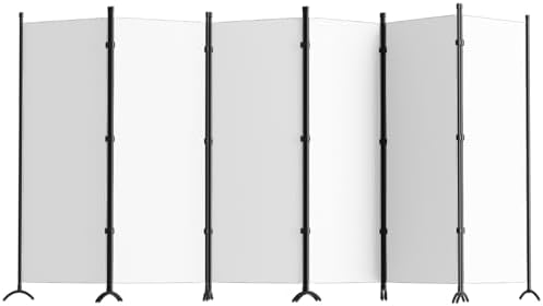 Room Divider 6-Panel Privacy Screen, Portable Screen Steel Frame with Hook&Loop for Home, Office, Classroom, Studio, Meeting (White) by GREZJXC