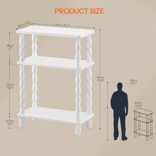 HOOBRO Narrow Side Table, Skinny End Table with Storage, Solid Wood Legs, 3-Tier Bedside Table Nightstand for Small Space, Living Room, Bedroom, Sofa Couch, White WT462BZ01 - Image 3