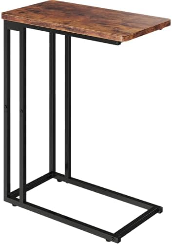 Yusong C Shaped End Table - Slide Under Sofa Couch Bed, Small Table for Small Spaces, Skinny Overbed, Coffee Drink Snack Table for Living Room, Rustic Brown by Yusong