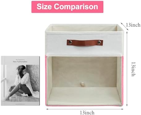Bagnizer Storage Cubes, 4 Pack Linen Foldable Storage Bins (13 x 13 inch) with Clear Window and Handles, Fabric Organizer for Shelf Closet, Clothes, Books - (Pink and White) - Image 2