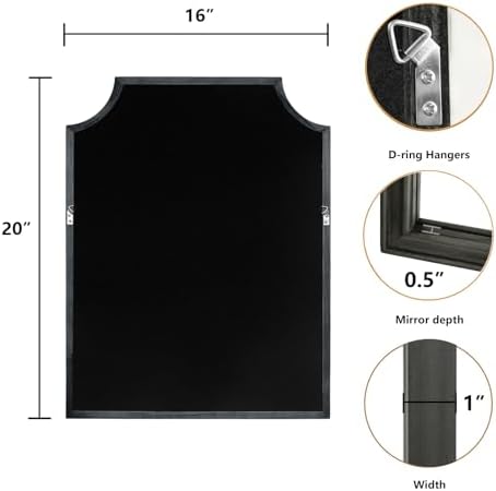 WallBeyond Scalloped Wood Mirror for Wall Decor 16x20 Inch Black Small Bathroom Vanity Rectangle Mirror for Hallway Bedroom Living Room(Black) - Image 6