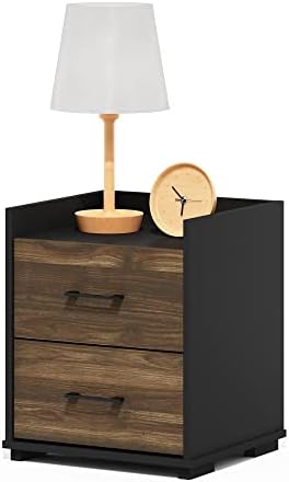 Furinno Tidur Night Stand with Drawers, 2 Drawers, Brown Walnut/Black - Image 3
