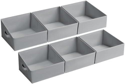 DIMJ Storage Bins for Closet, Trapezoid Storage Bins with Front Handle, Fabric Storage Baskets for Shelves, Line Closet Organizers for Toys, Boooks, Clothes, 6 Packs (Grey) by DiMJ