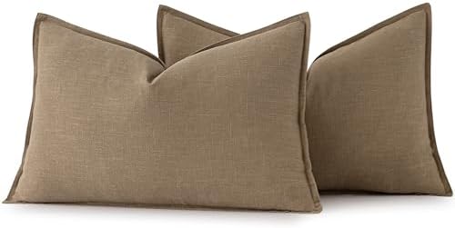 MIULEE Decorative Linen Lumbar Pillow Covers 12x20 Inch Khaki - Image 6