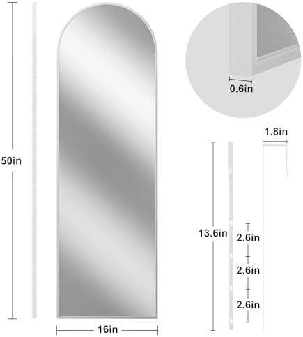 Rowjut Full Length Door Mirror, Wall Mounted Wall Mirrors, 50"X16" Arched Behind Door Mirror for Use in Living Rooms, Rooms, Bedrooms, Cloakrooms, etc. Durable & Stylish Home Decor (White) - Image 3