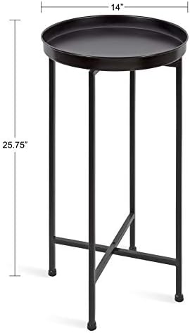 Kate and Laurel Celia Round Metal Foldable Accent Table with Tray Top, Black - Image 3