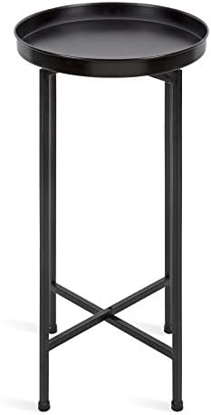 Kate and Laurel Celia Round Metal Foldable Accent Table with Tray Top, Black - Image 4