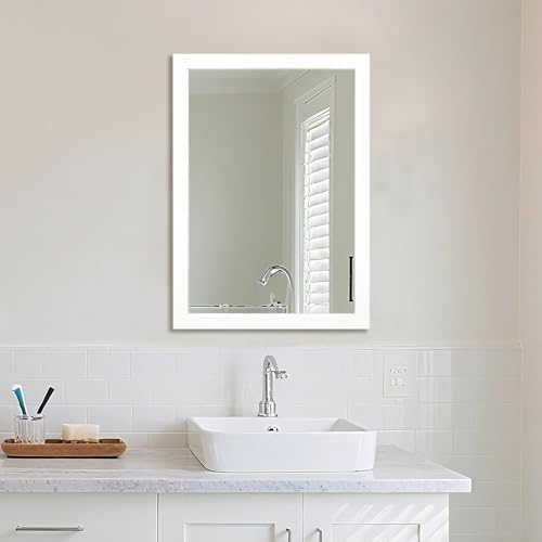 Bathroom Mirror for Over Sink 28x20 Inch Rectangular Wall Mirror, White by Ruomeng