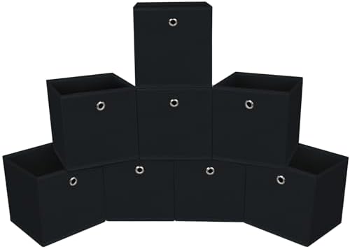 Foldable Storage Cubes Bins ,11 Inch Cloth Storage Cube Fabric Storage Box Cubes Organizer Baskets with Handles for Home Organizer Set of 8 (Black) by NieEnjoy
