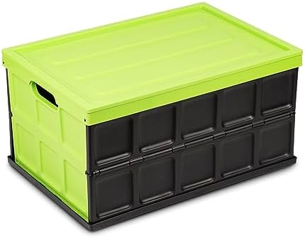 Glad Collapsible Storage Bin with Lid - 48L Foldable Plastic Box for Garage, Car Trunk, and Organization - Stackable Lidded Container with Handles, Green by GladTrashFoodStorage